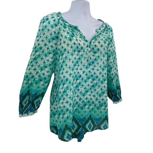 BeachLunchLounge Aqua Azetec Design 3/4 Sleeve Tunic Top Large - Picture 4 of 10